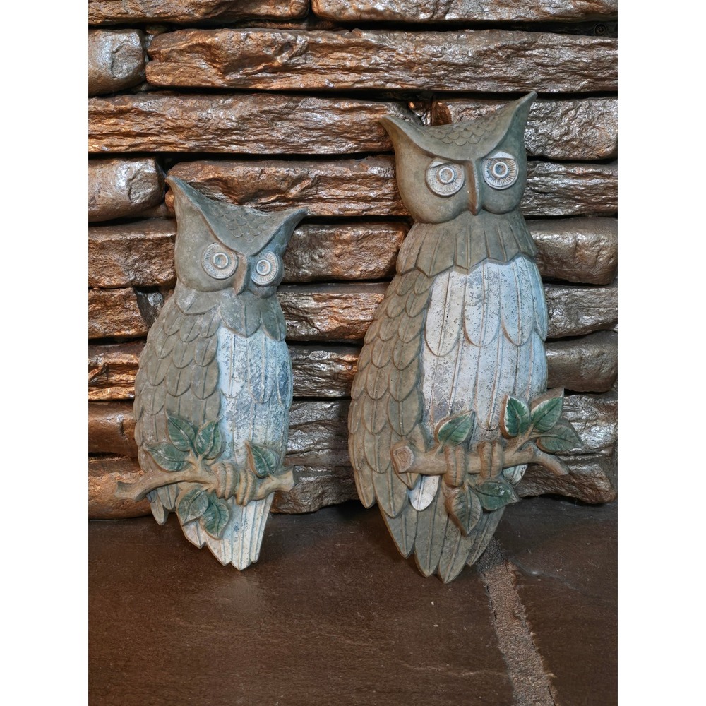 Sexton Owl Wall Plaque Set Vintage 1969 USA Cast Metal 2pc Art